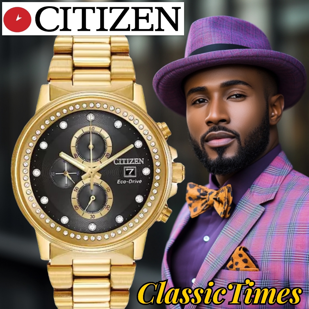 Brand New Citizen EcoDrive Nighthawk Crystal Accent GoldTone Chronograph